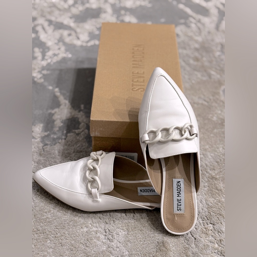 Steve Madden LEVITY Bone Leather Pointed Toe Chain Link Mule Flats- Size 6 1/2